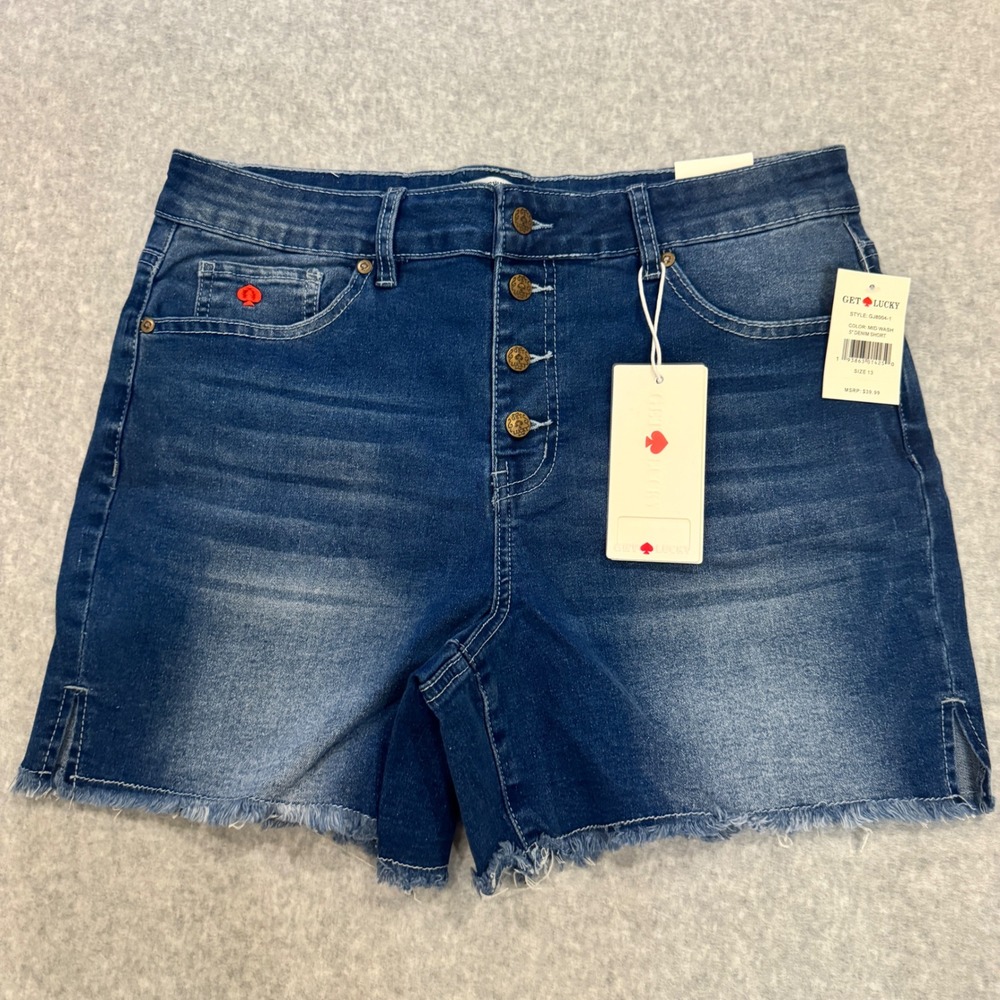 Get Lucky Brand Women's Mid Wash Denim Shorts Button Fly Size 13‎ NEW JORTS